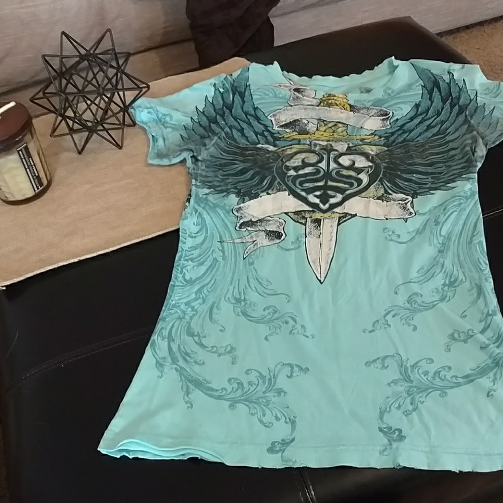 Blue Sinful Affliction shirt from Buckle - M